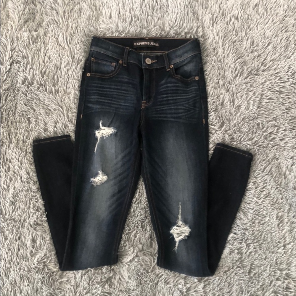Express Zelda High Rise Distressed Legging Jean - Picture 2 of 5